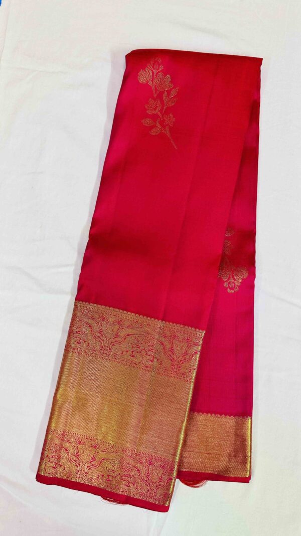 Pure Kanchipuram Handloom Saree with Pure Zari - Rani Pink Gatti Border self
