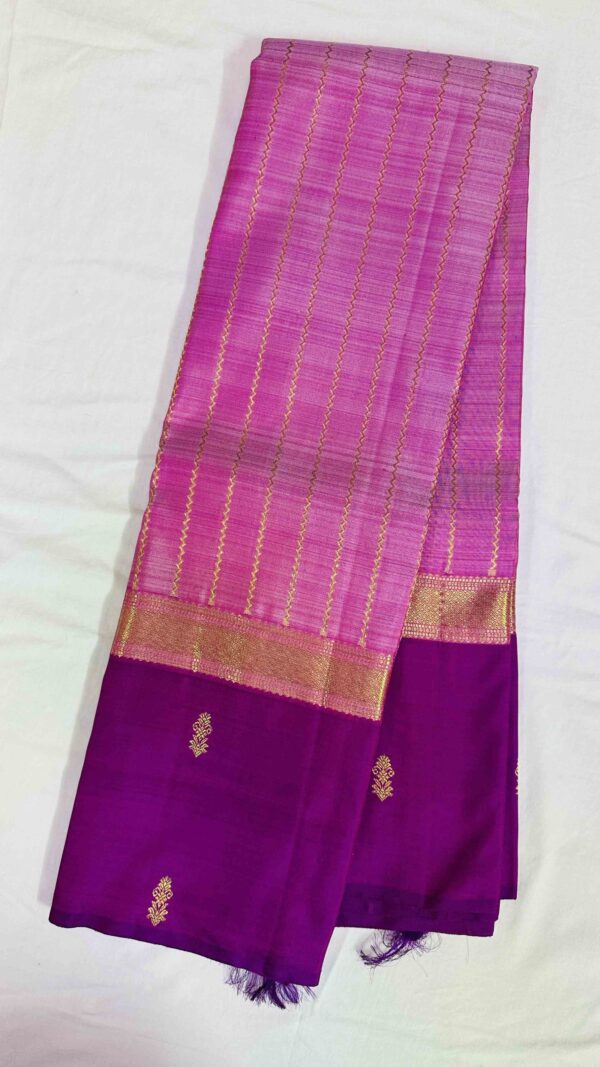 Pure Kanchipuram Handloom Saree with Pure Zari - Onion Pink with Magenta