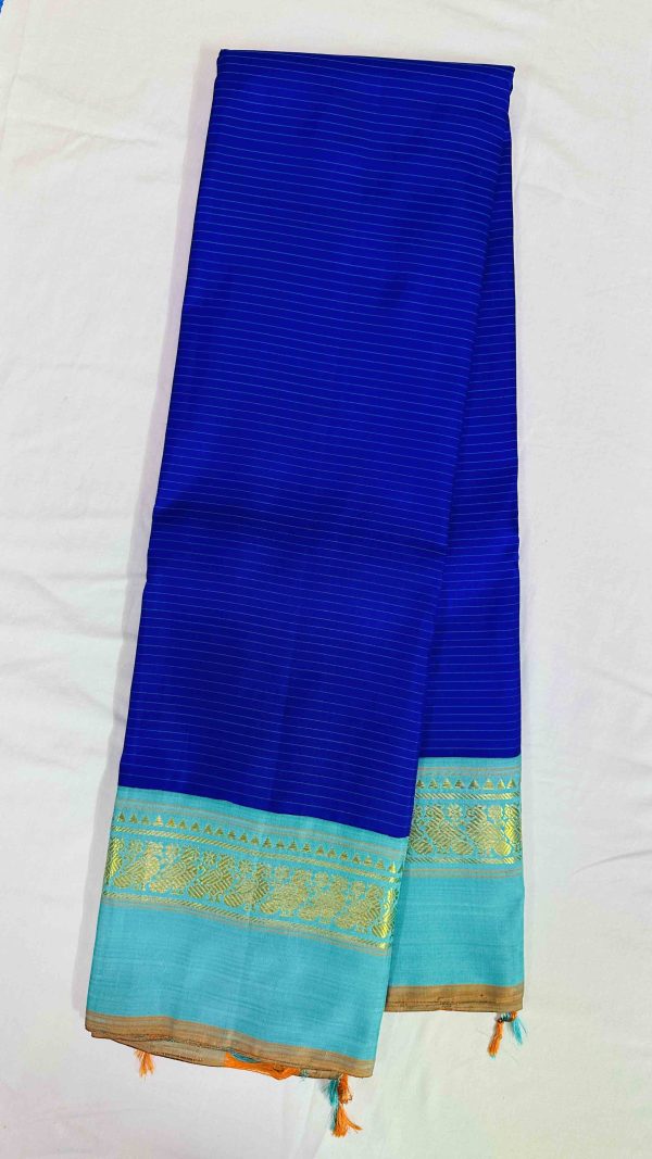 Pure Kanchipuram Handloom Saree with Pure Zari - Blue with Rama Green