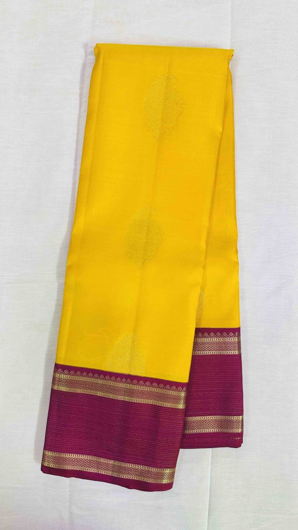 Pure Kanchipuram Silk Saree - Yellow with Maroon