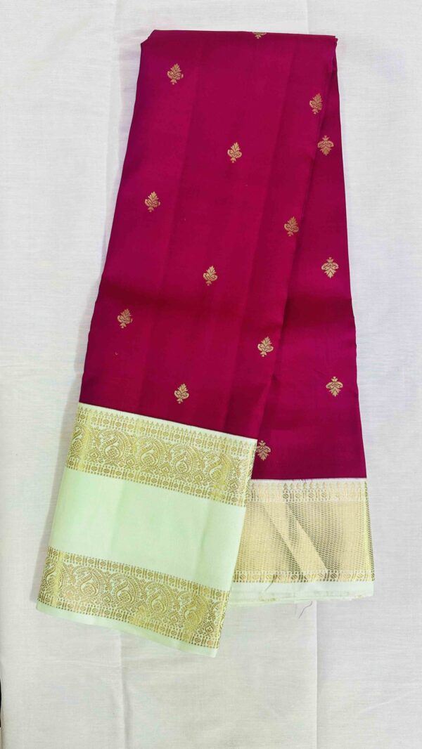 Pure Kanchipuram Silk Saree - Marron with Light Green Bentex
