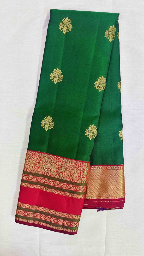 Pure Kanchipuram Silk Saree - Green with Red