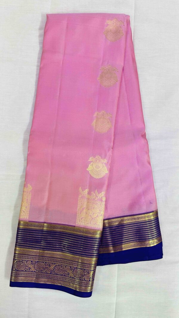 Pure Kanchipuram Silk Saree - Baby Pink with Royal Blue