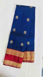 Pure Kanchipuram Silk Saree - Blue with Cream Bentex - Image 4