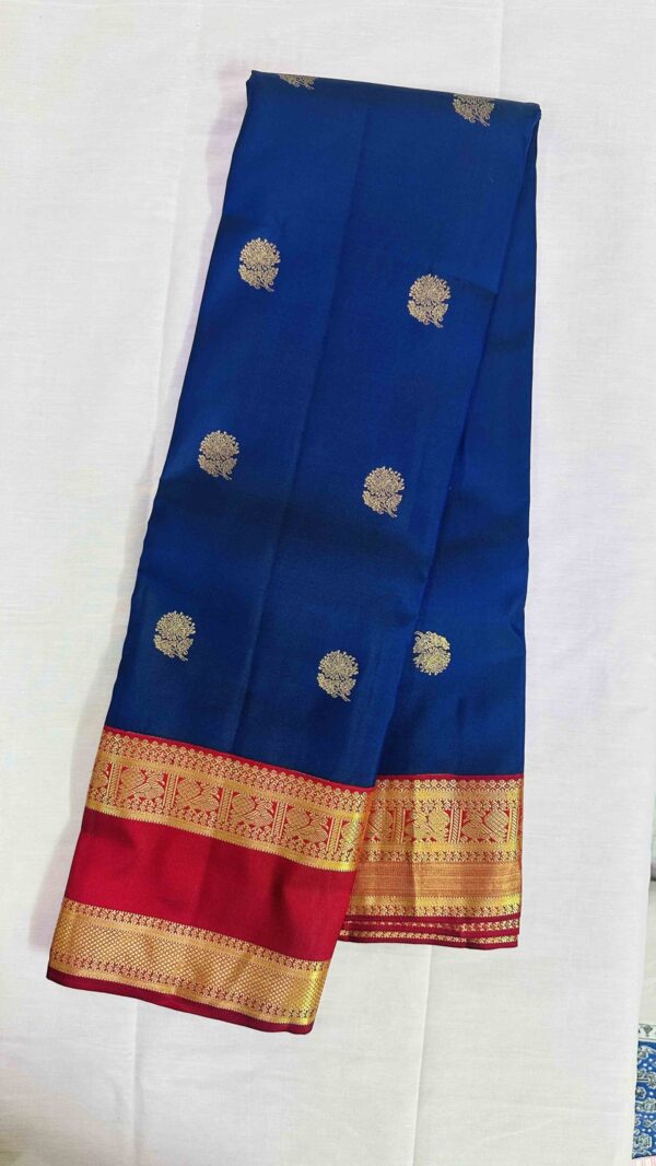Pure Kanchipuram Silk Saree - Blue with Red