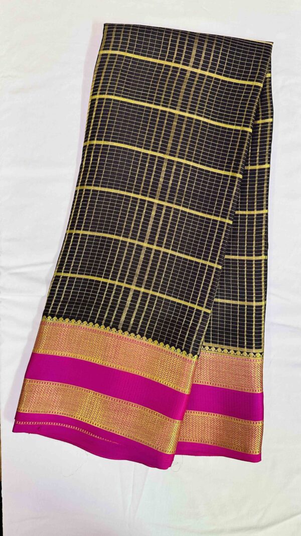 Pure Mysore Silk Crepe - HH Checks Black