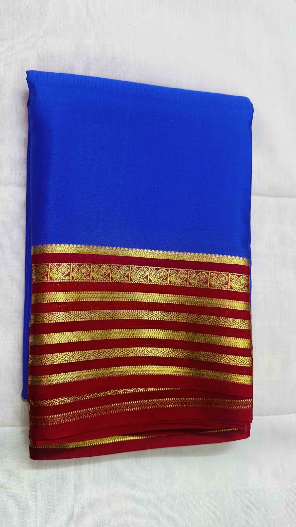 Pure Mysore Silk Crepe - Royal Blue Red