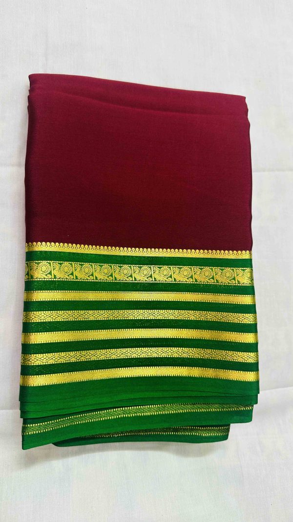 Pure Mysore Silk Crepe - Maroon with Green