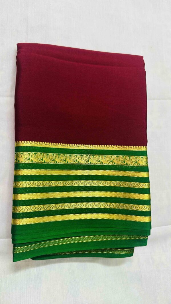 Pure Mysore Silk Crepe - Maroon with Green
